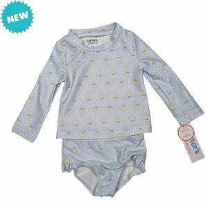 Carters Swimsuit Baby Girl 9 Months Two Piece Rashguard UPF 50+ Ruffles NWT